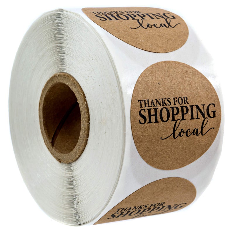 SBlabels 1.5" Round Kraft Thanks for Shopping Local Stickers / 500 Labels Per Roll - Image 1